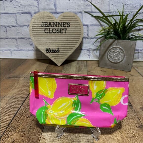 Lilly Pulitzer for Estée Lauder Pink w/Lemons Cosmetic Makeup Bag - Picture 1 of 4